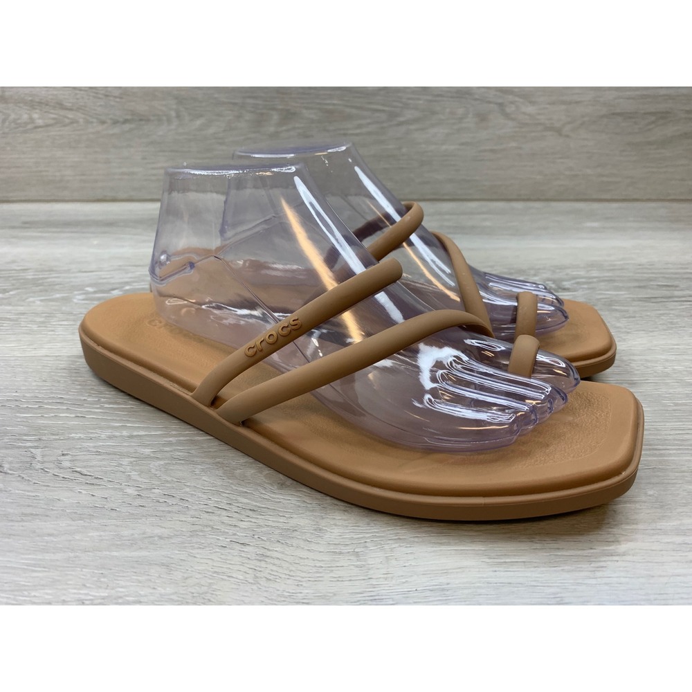 Crocs Brooklyn Strappy Low Wedge Sandals Tan Square Toe Loop Women's 11 Shoes